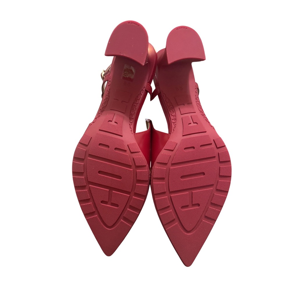 Coach Red Leather Pointed Toe Block Heel Nikola Slingback Pumps size 8.5 NIB - Picture 6 of 6